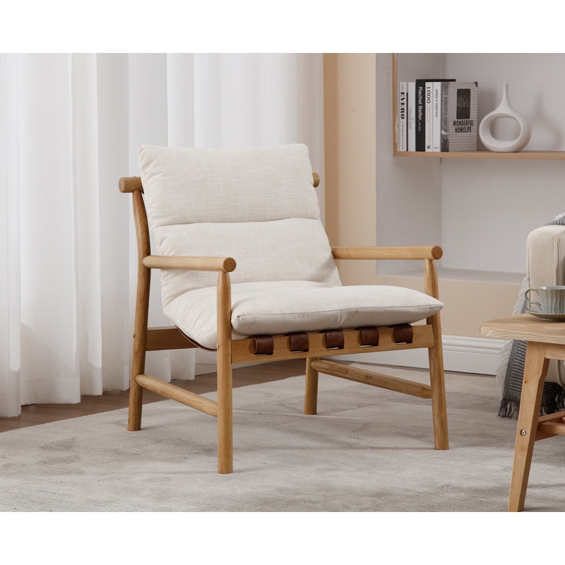 Fauteuil large de 25,5 po Fiona, Bois naturel, Beige