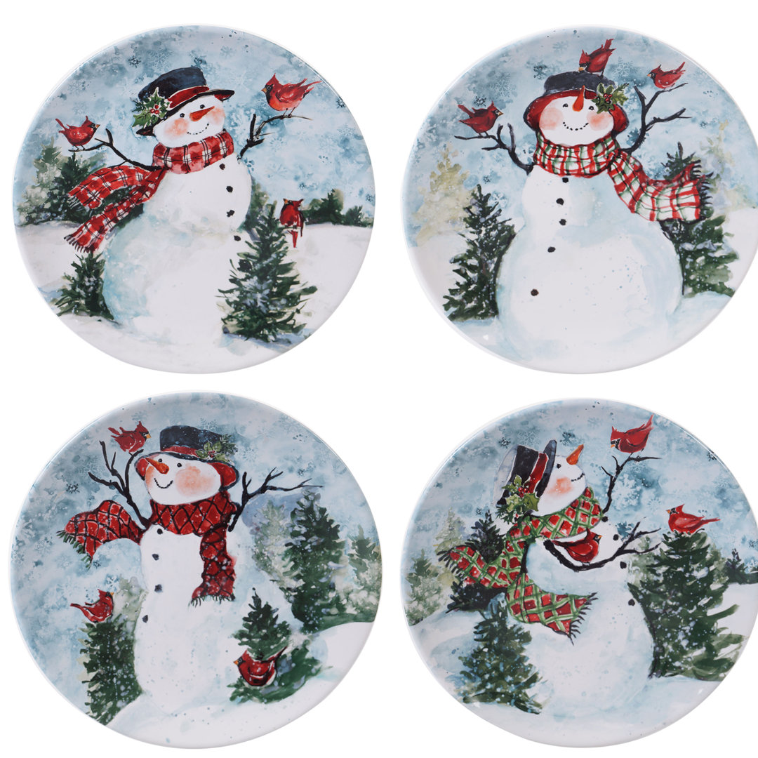 Certified International Watercolor Snowman Set/4 Dinner Plate 11" Asst. (Set of 4) Certified International
