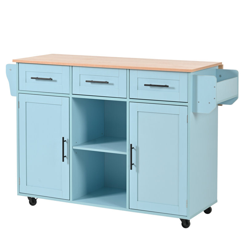 139 cm W Kitchen Island with Wheels, Blue