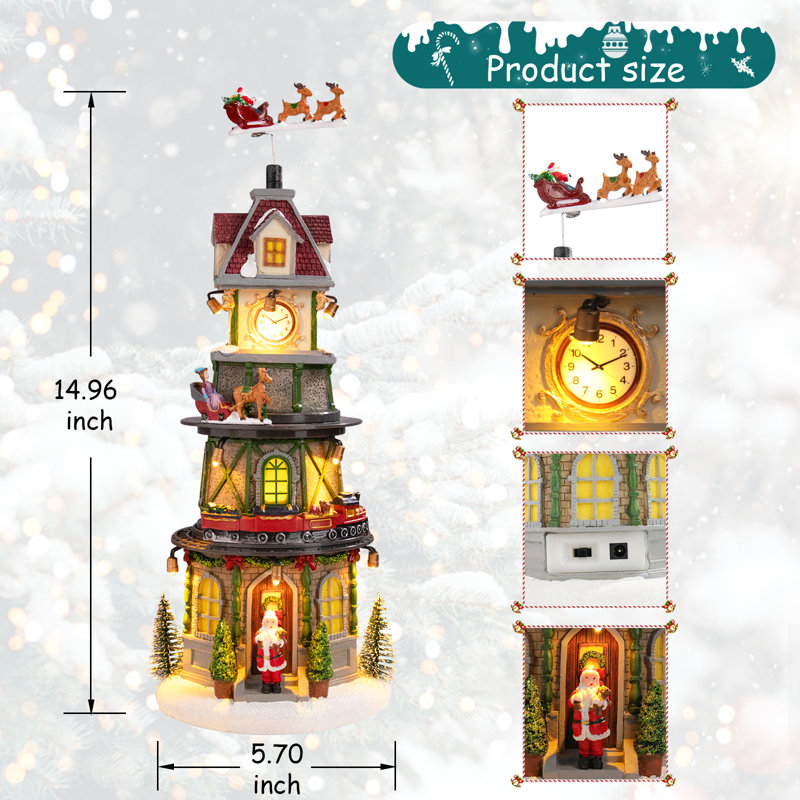 Tour de table de village de 15 pouces avec train rotatif