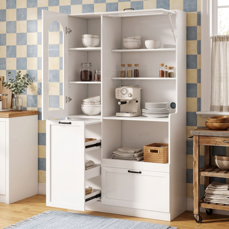 Armoire de cuisine en bois avec tiroir, étagères et porte, Blanc