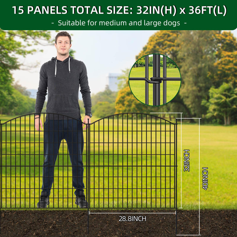 Clôture pour chien d'extérieur, 15 panneaux sans porte, clôture décorative pour l'extérieur