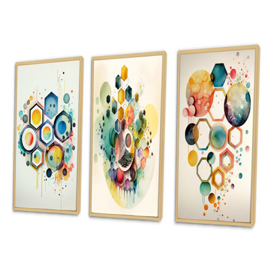 " Hexagon And Circular Abstract " 3 Piece Art Set