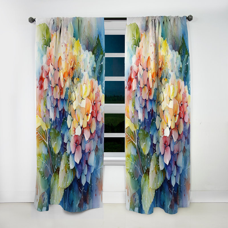 Hortensia bleu vert - rideau en velours traditionnel - obscurcissant - 1 panneau, L 52 po x L 120 po