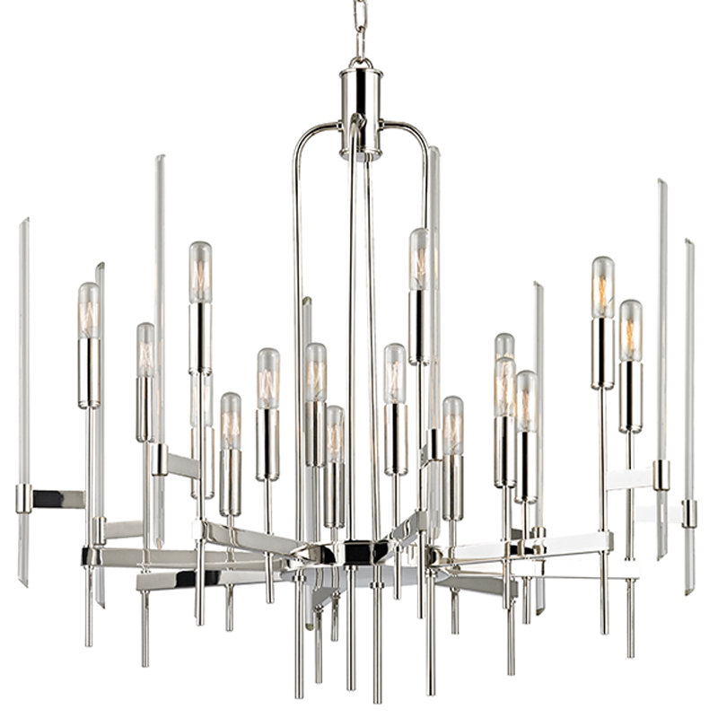 Polished Nickel 16-Light Crystal Chandelier with Glass Shades