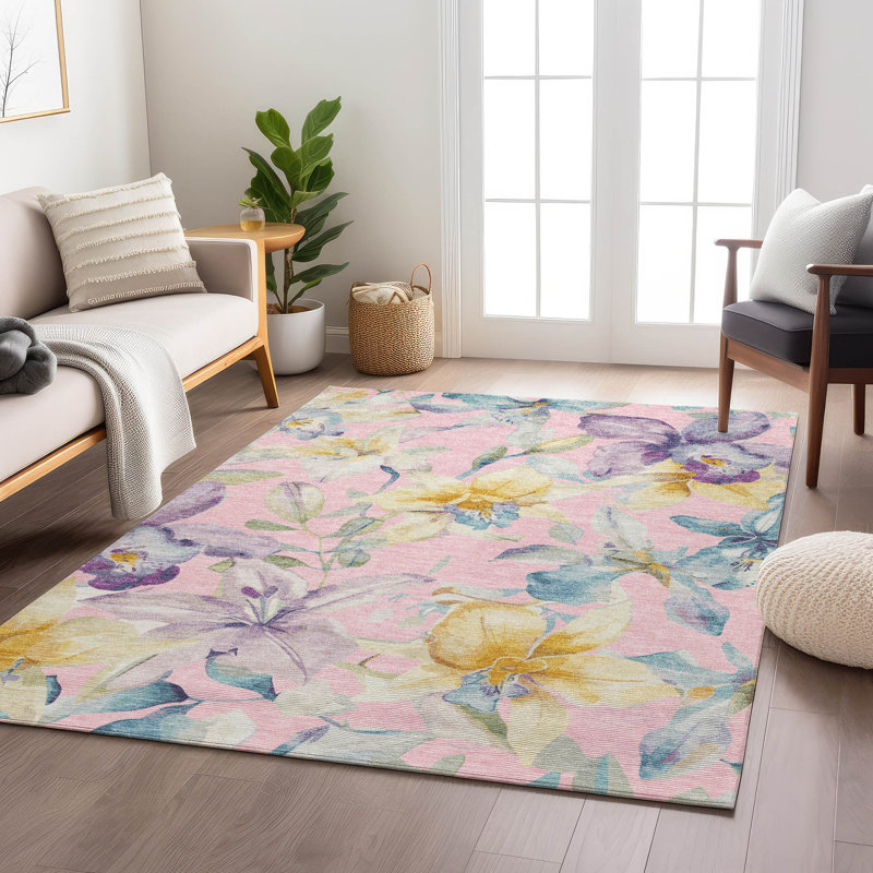 Machine Washable Indoor/Outdoor Millner ACN2262 Floral Rug, Rectangle 10' x 14'