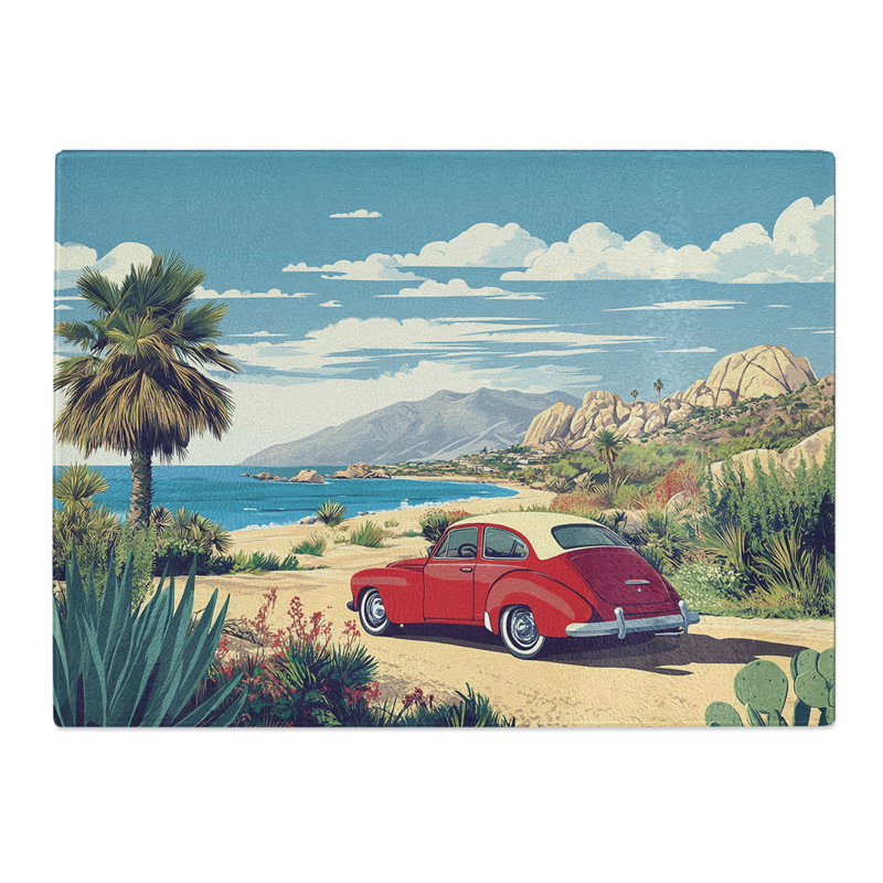 Retro Travel Design  Glass Chopping Board