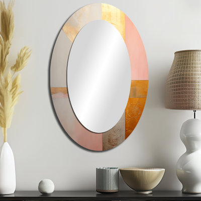 Géométrie de la sérénité en rose rétro doré II - miroir décoratif ovale abstrait sur métal