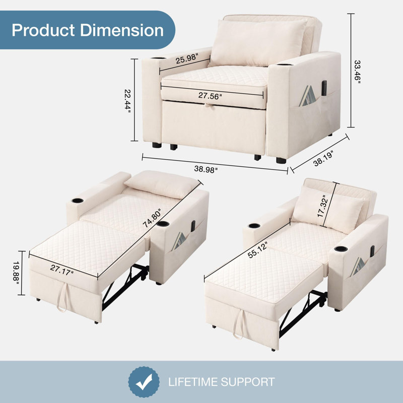 Fauteuil-lit convertible 3-en-1 avec massage et chaleur, Beige