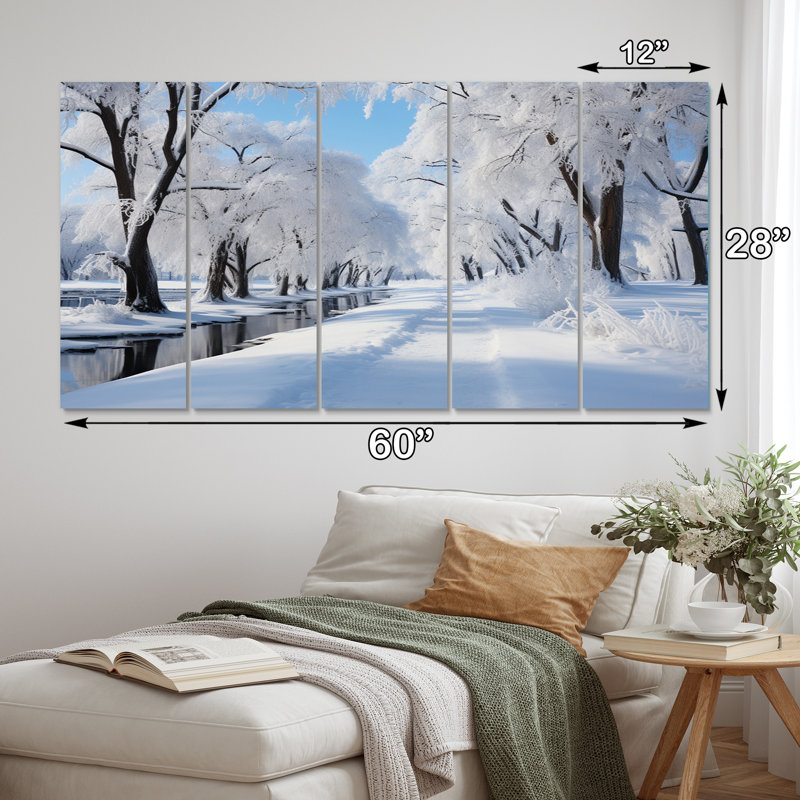 «Winter Snowy Serenity IV», impression sur toile de paysages - 5 panneaux égaux