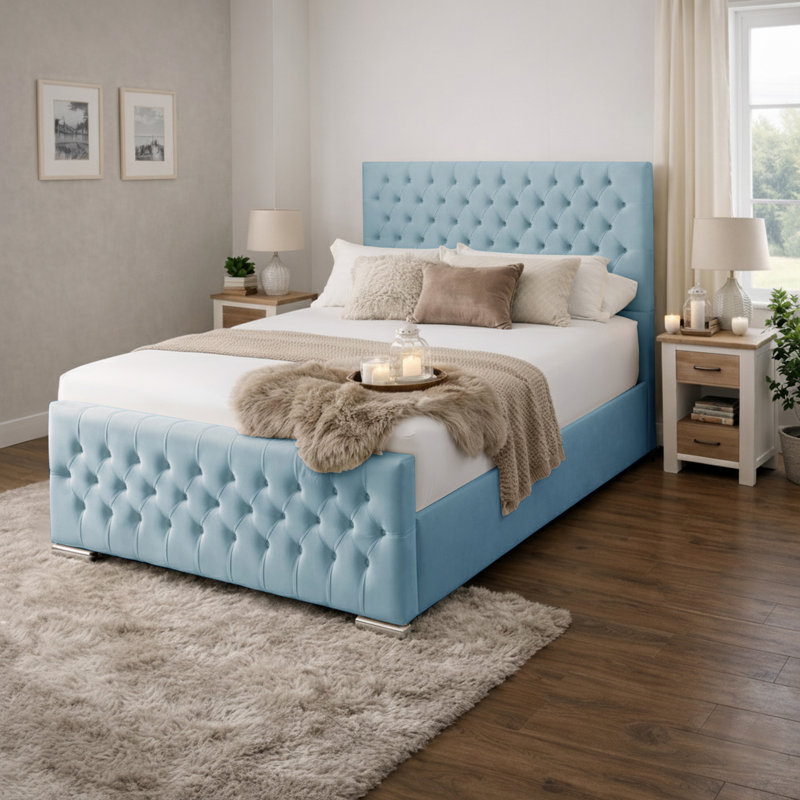 Kensington Upholstered Bed Frame, Single (3'), Sky Blue