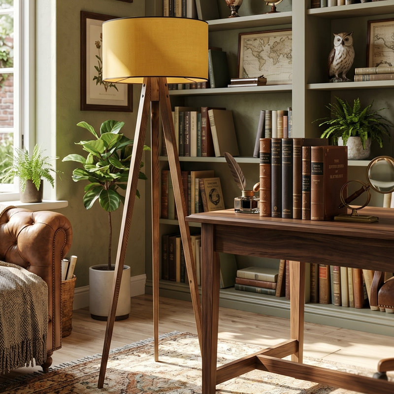 Malaijah 60" Tripod Floor Lamp, Mustard, Brown