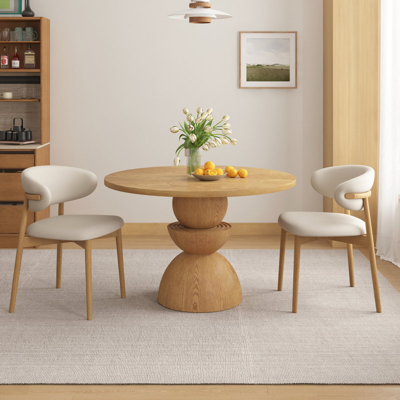 Modern Round Solid Wood Dining Table Sets For 2/4/6, 29.52"H x 39.37"L x 39.37"W, 3 Pieces: Table, 2 Chairs