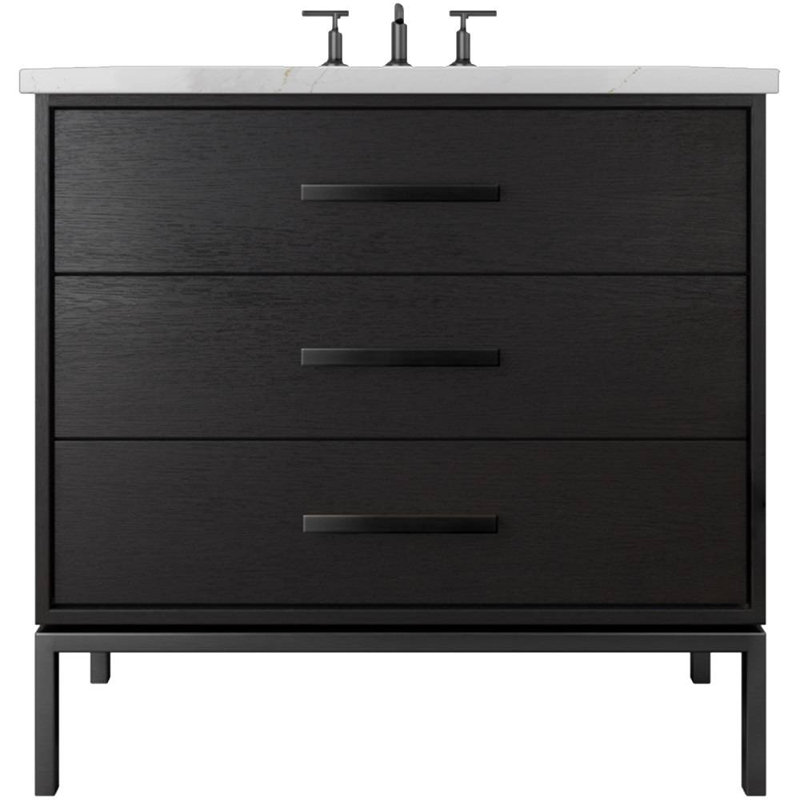 Rift White Oak Three-Drawer Single Bath Vanity, 30", Classic Black, Matte Black