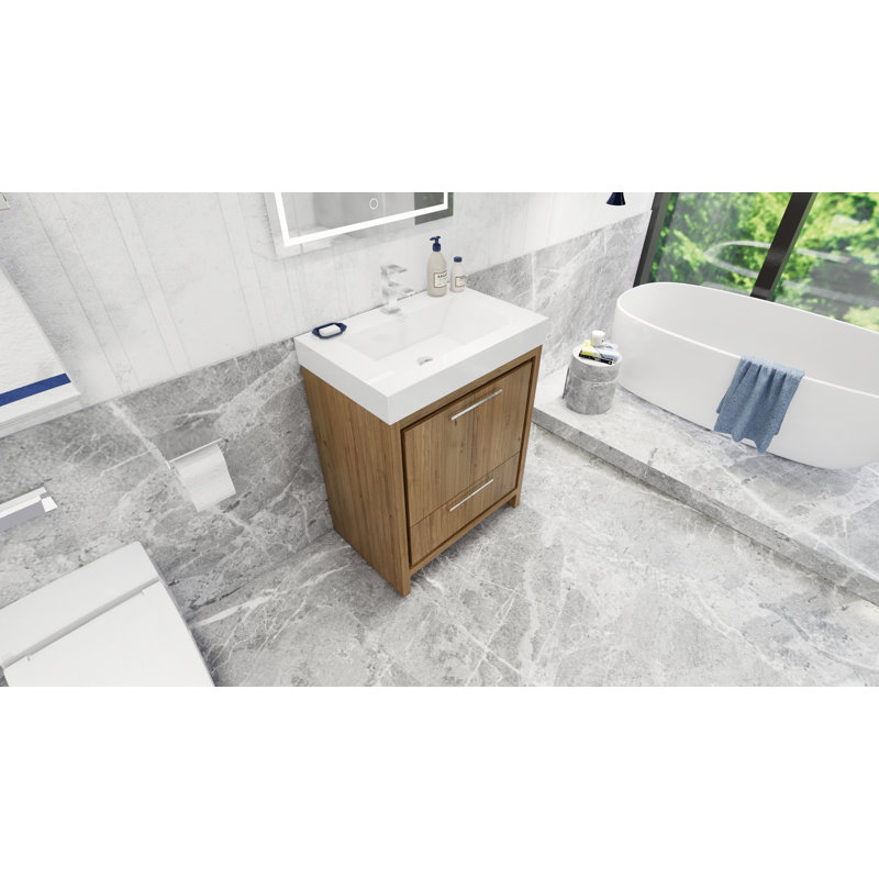 Meuble-lavabo simple 30 po McGavock, Chrome, Chêne naturel