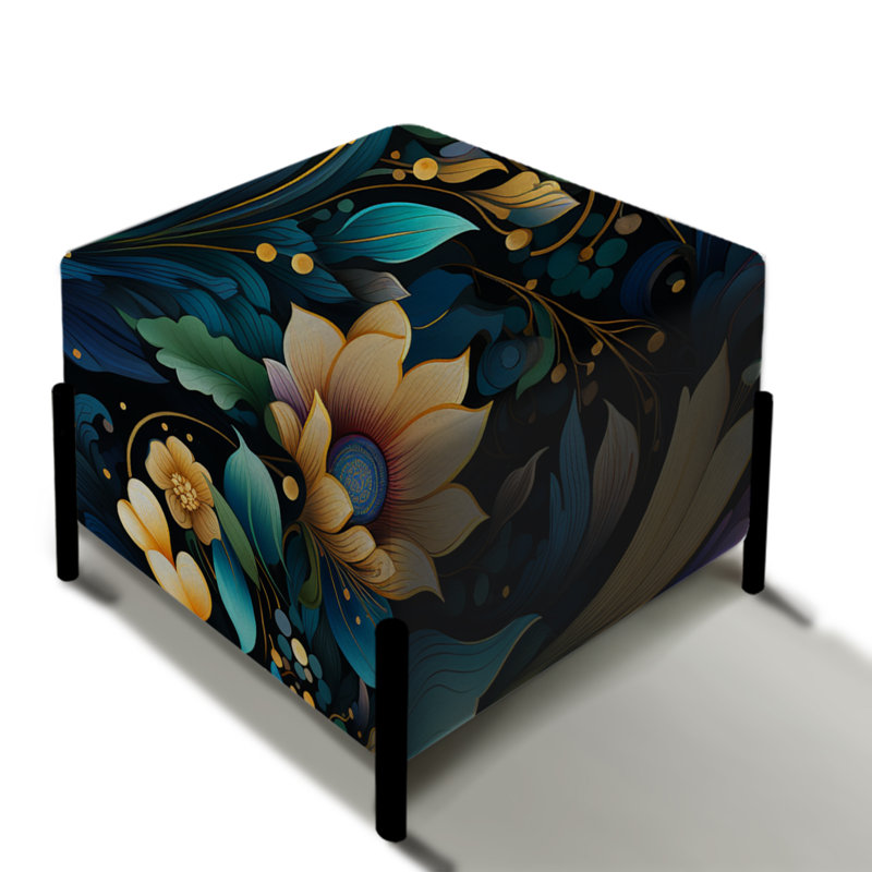 Fleurs bleues et vertes Cosmic Harmony - Repose-pieds carré floral