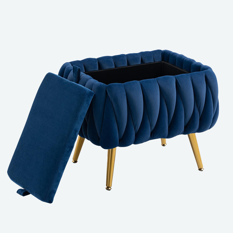 Misheel Velvet Barrel Chair with Ottoman, Navy Polyester