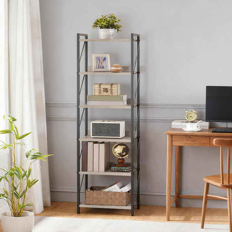 6-Tier Industrial Bookshelf With Metal Frame, Tall Bookcase Storage Organizer For Living Room, Bedroom, Home Office, And Kitchen