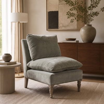 Velvet Handmade Upholstered Gray Performance Fabric Accent Chair