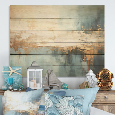 Modern Coastal Blue And Gold River I - Coastal Ocean Wood Wall Art On Natural Pine Wood