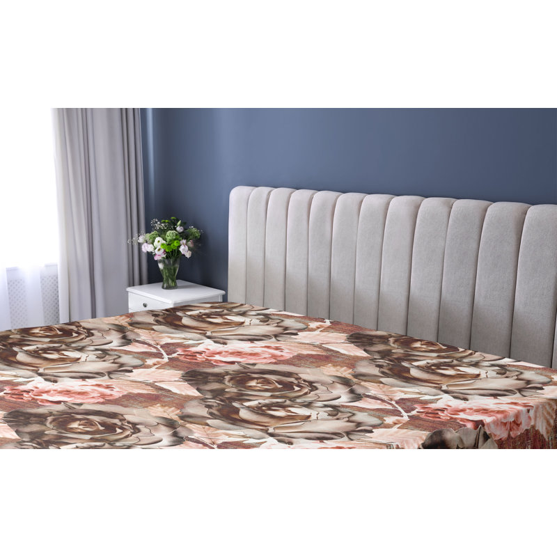Drap-housse floral Ambesonne, Drap-housse de taille simple, Cannelle, brun, rubis pâle / floral