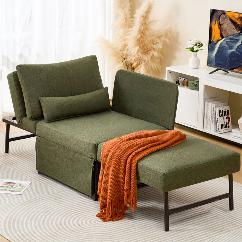 4-In-1 Convertible Sleeper Chair Bed, Green Linen