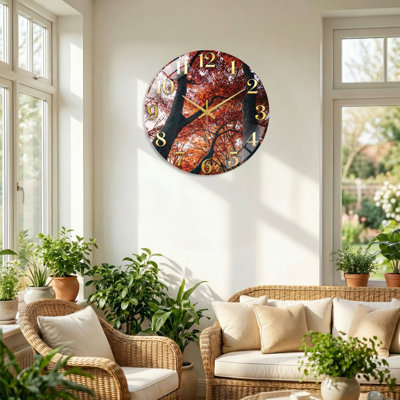 Arbres d'automne, horloge murale décorative moderne en verre 15,7 po