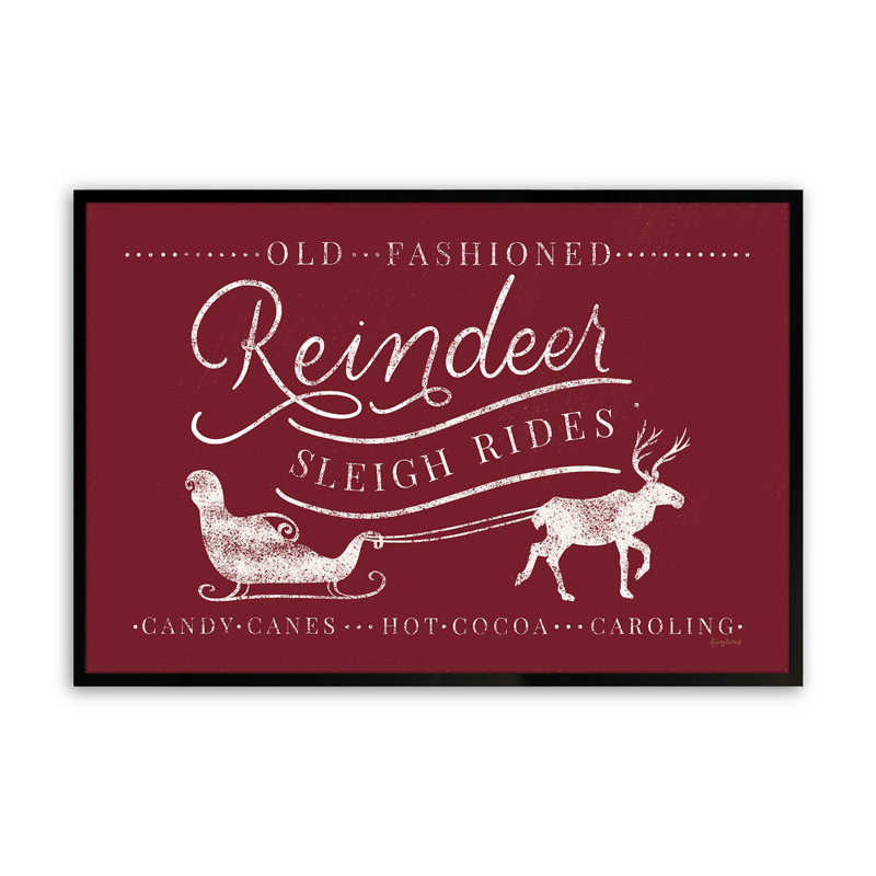 «Classic Reindeer Sleigh Rides», impression de signe, Cadre noir satiné, H 25 po x l 37 po