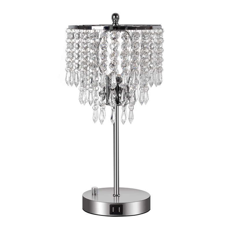Lampe de bureau à 3 intensités en cristal à intensité variable avec deux ports USB, Transparent, Chrome
