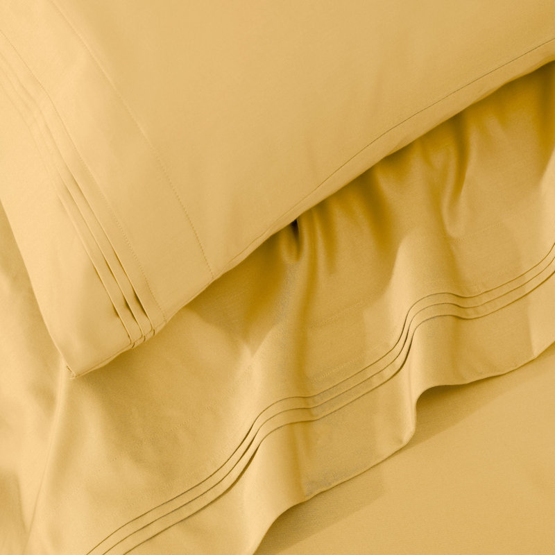 Ensemble de taies d'oreiller de couleur unie en coton égyptien certifié 650 fils Aldin, Doré, Standard