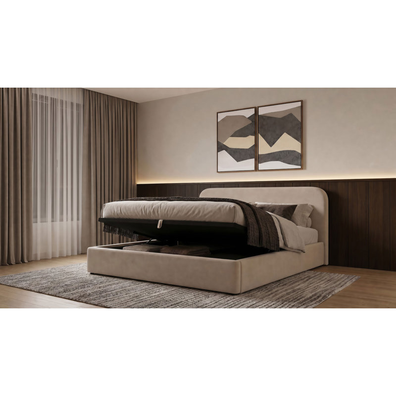 Grand lit plateforme avec rangement Anders, Queen, Beige