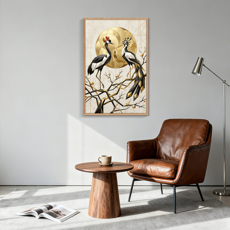 Oiseaux géométriques, reproduction d'art sur toile, ensemble de 1, Natural, 24"H x 18"W