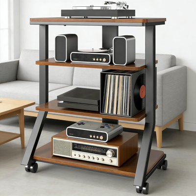 Meuble audio-vidéo mobile à 4 niveaux avec tablettes réglables, support audio robuste pour tourne-disque, télé, équipement stéréo et centre de divertissement d'angle