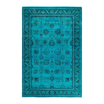 Tapis unique bleu / vert / prune de 6 pi 2 po x 9 pi 4 po Overyed