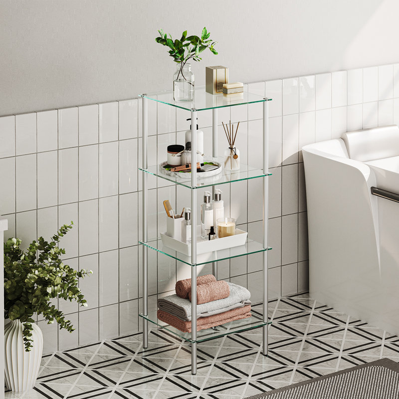 Tablettes autoportantes en verre trempé à 4 niveaux pour la salle de bain