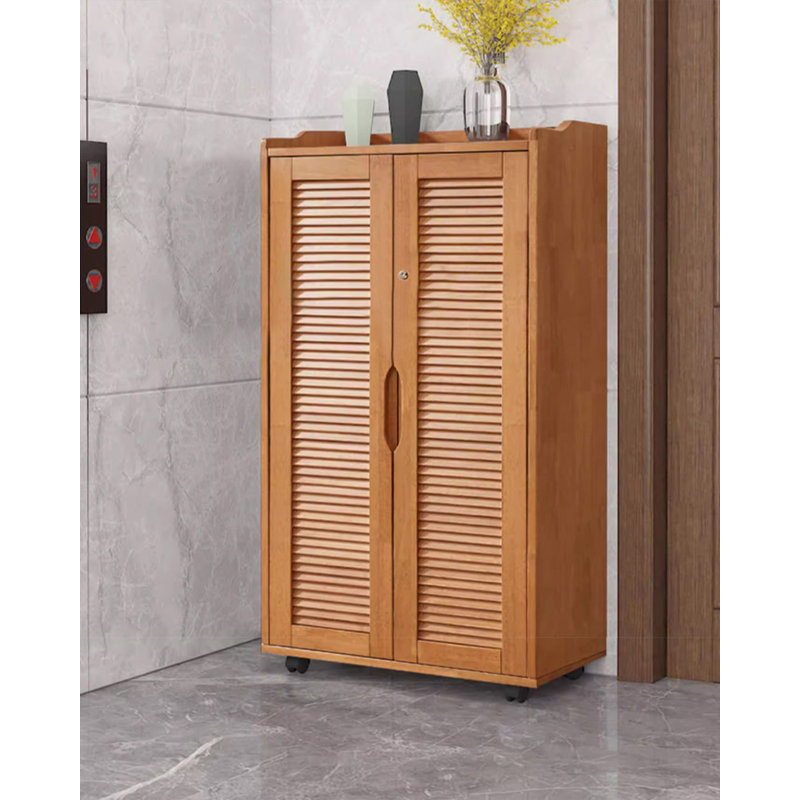 Ventilated Slatted Solid Wood Shoe Cabinet with Lock