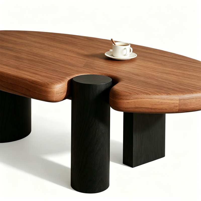 Table basse ovale en bois de ferme, centre de salon en noyer