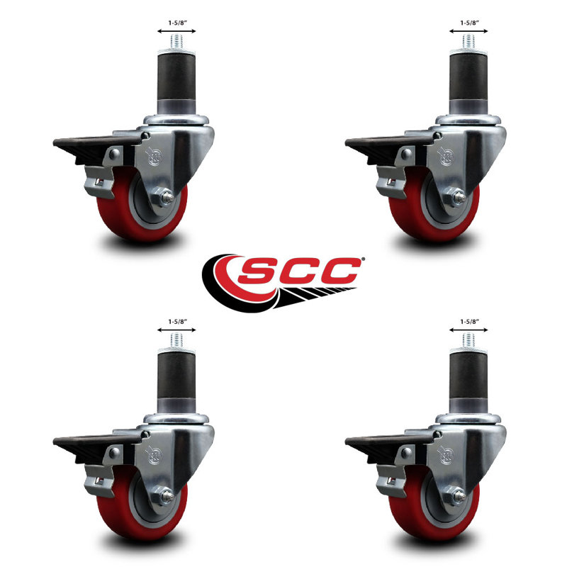Ensemble de roulettes extensibles en polyuréthane pivotant de 3 pouces de 1 5/8 po avec frein SCC