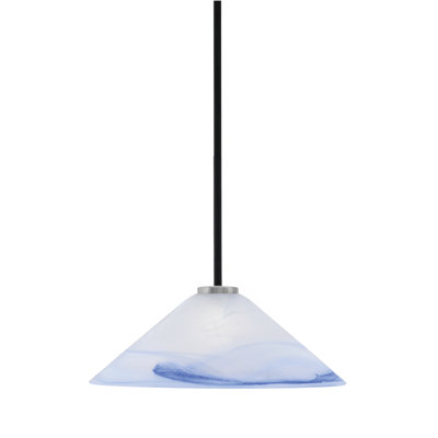 Amarmula 1 Light Stem Pendant, Matte Black & Graphite Finish, 16" Blue Swirl Glass