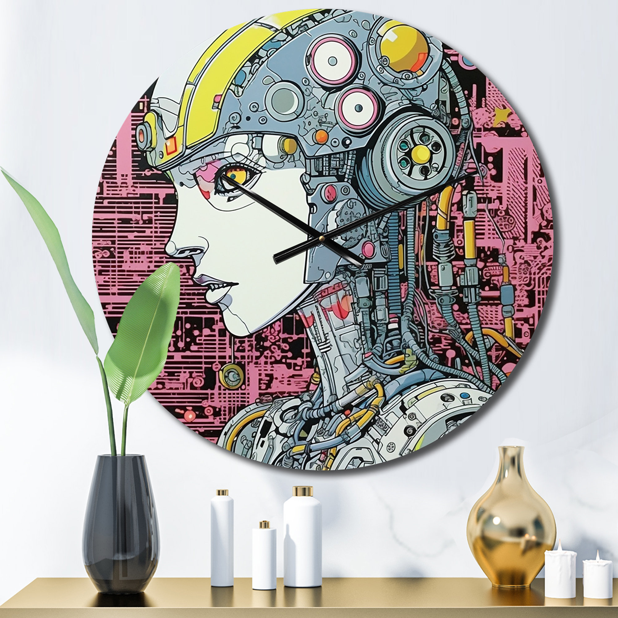 Design Art Charming Robots In Love Retro Illustration I Wall Clock ...