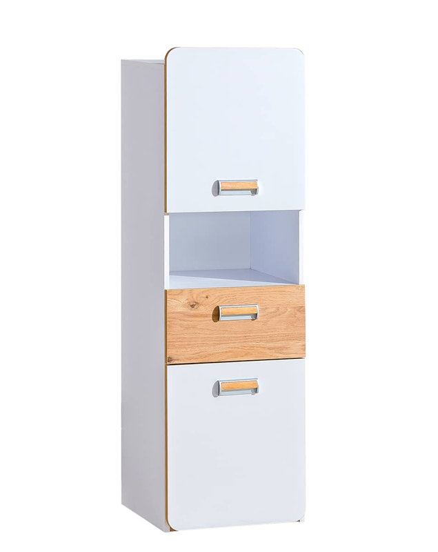 Ofir Rectangle Highboard Accent Chest, White Matt/Oak Nash