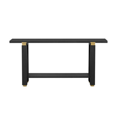 62.9" Modern Minimalist Console Table, Solid Wood Entryway Sofa Table With Metal Accents