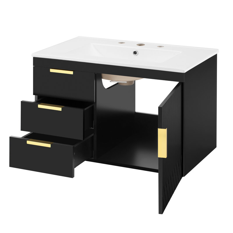 Ensemble d'armoire de salle de bain murale 30 "avec lavabo en céramique, meuble de salle de bain avec porte à fermeture en douceur et tiroirs, meuble-lavabo moderne avec lavabo