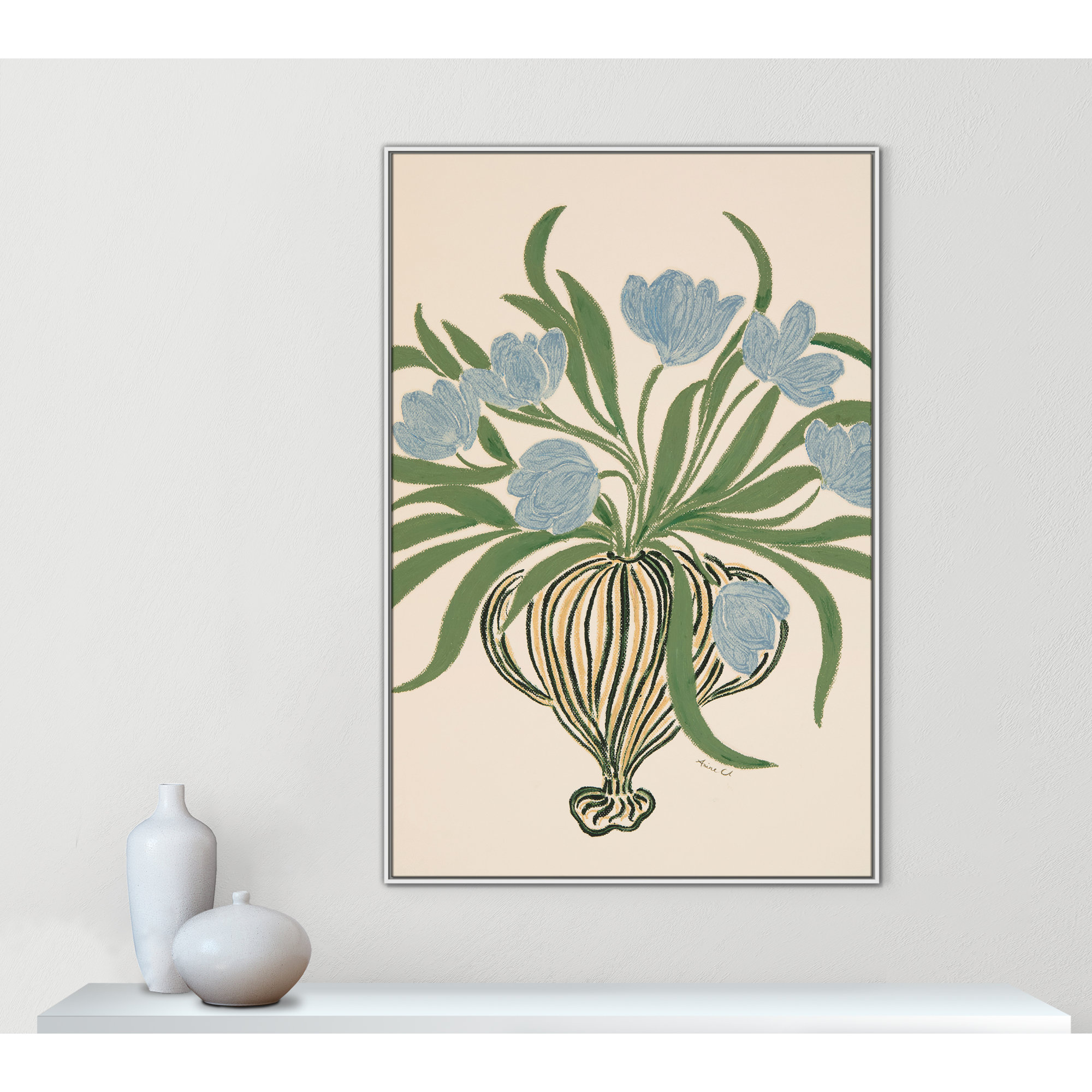 La Poire Blue Tulips Print by Camilla Bergqvist, White, 61.5" H x 41.5" W
