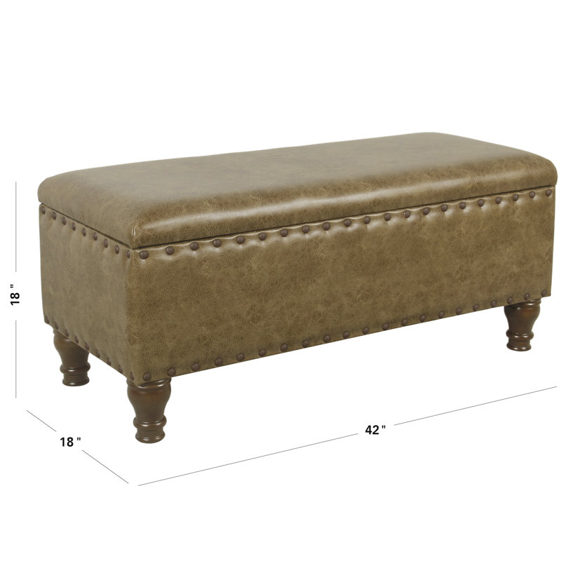 Bedlington Faux Leather Upholstered Storage Bench, Light Brown, Dark Walnut