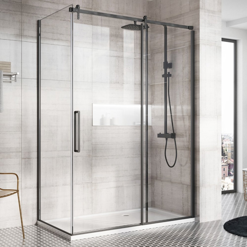 Single Added Semi-Frameless Shower Door with Clear Glass, 200cm H x 120cm W