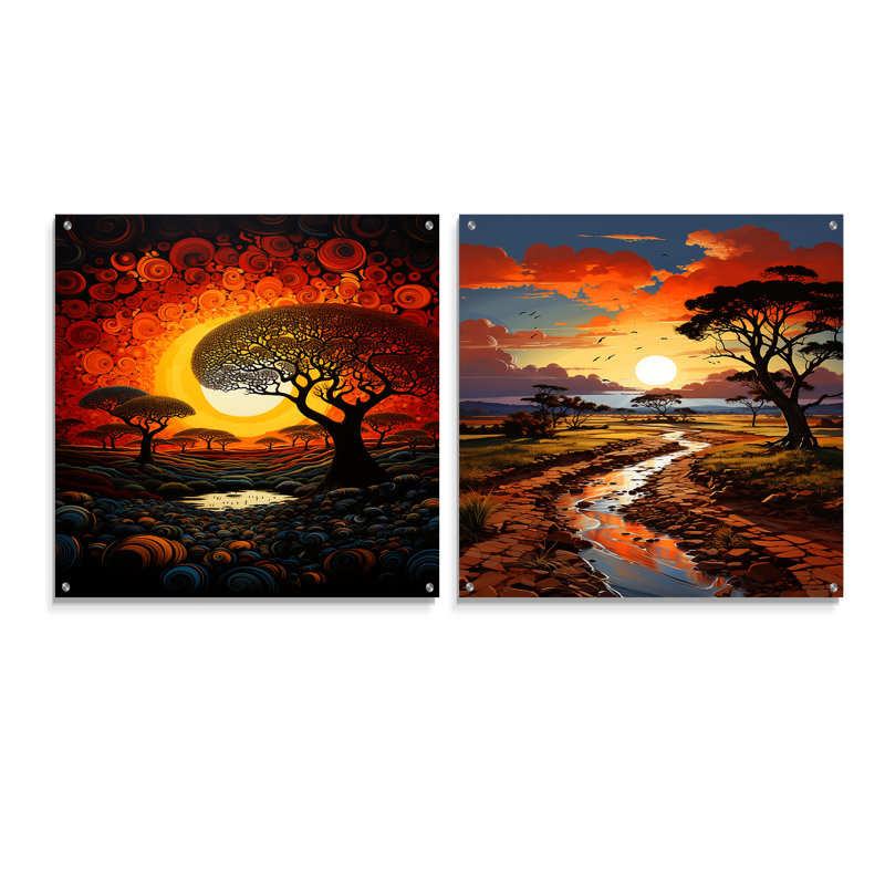 Baobab arbre coucher de soleil Reverie, H 16 po x l 33 po