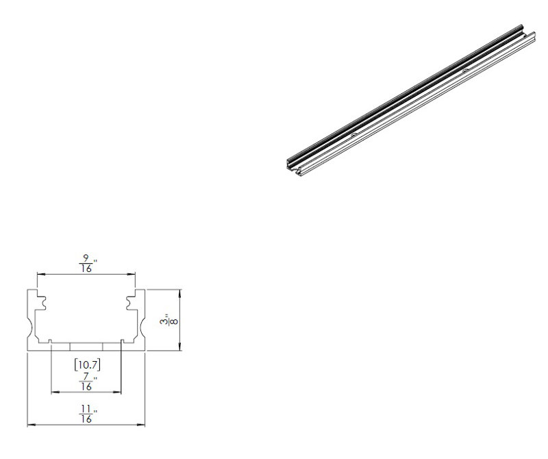 5' Aluminum Channel Shallow Surface Mount, Aluminum, Aluminum