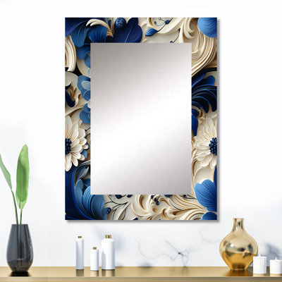Cobalt Blue Scrollwork Swirls Victorian Pattern - Floral Mirror Wall Decor