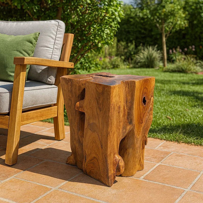 Tabouret en bois de teck massif, repose-pieds polyvalent / table d'appoint, brun 11,8 po x 11,8 po x 15,7 po